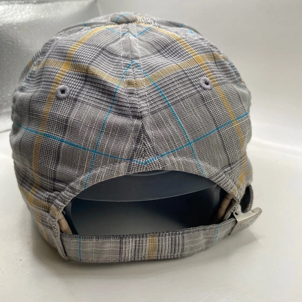 PUMA Plaid Adjustable Baseball Cap Hat Unisex Grey Yellow Blue 3D Logo Sport SEO
